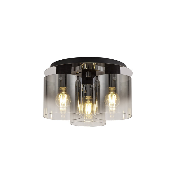 Nelson Lighting NL75939 | Blade Round Ceiling Flush | 3 Light Flush Fitting | Black/Smoke Fade Glass