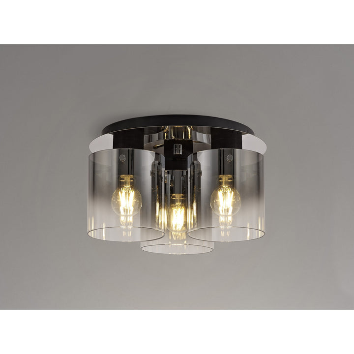 Nelson Lighting NL75939 | Blade Round Ceiling Flush | 3 Light Flush Fitting | Black/Smoke Fade Glass