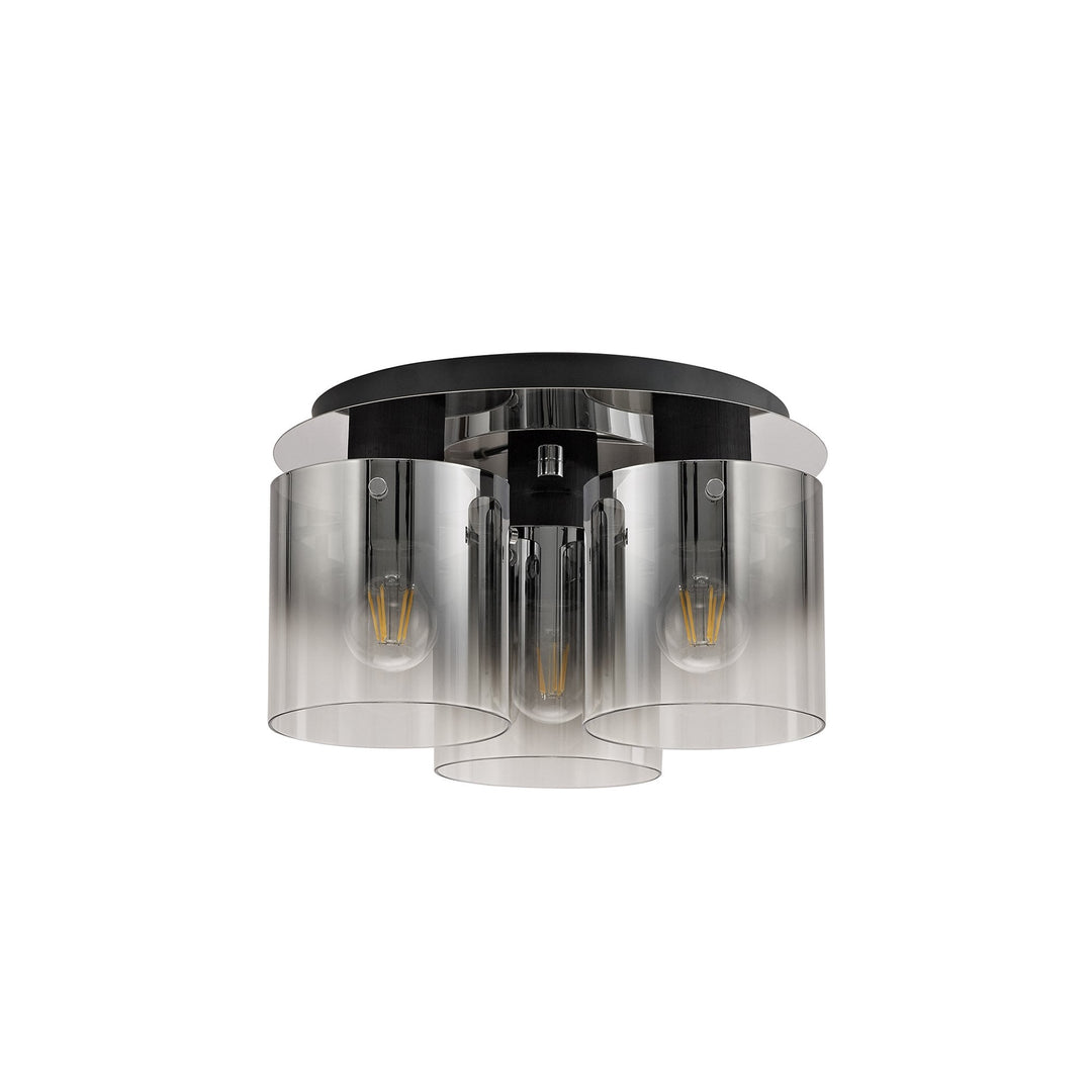 Nelson Lighting NL75939 | Blade Round Ceiling Flush | 3 Light Flush Fitting | Black/Smoke Fade Glass