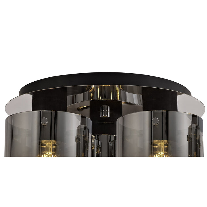 Nelson Lighting NL75939 | Blade Round Ceiling Flush | 3 Light Flush Fitting | Black/Smoke Fade Glass