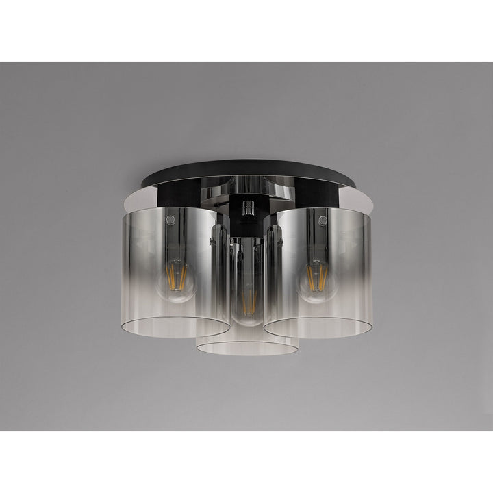 Nelson Lighting NL75939 | Blade Round Ceiling Flush | 3 Light Flush Fitting | Black/Smoke Fade Glass