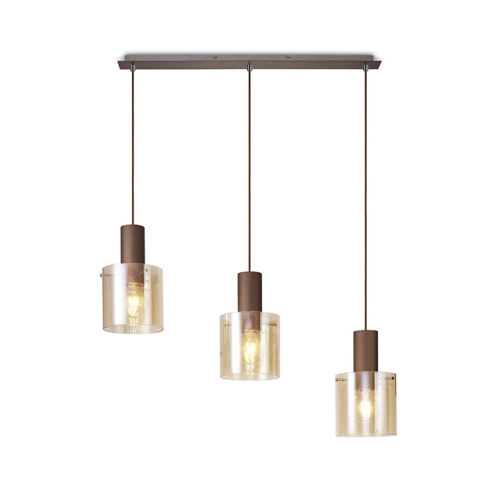 Nelson Lighting NL82629 Blade 3 Light Linear Pendant Adjustable Mocha/Amber Glass