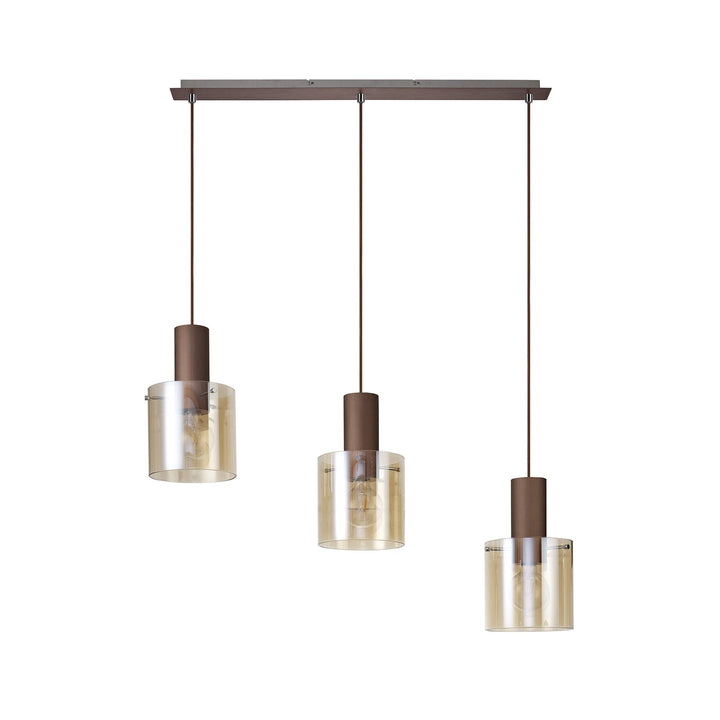 Nelson Lighting NL82629 Blade 3 Light Linear Pendant Adjustable Mocha/Amber Glass