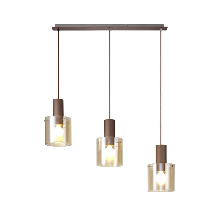 Nelson Lighting NL82629 Blade 3 Light Linear Pendant Adjustable Mocha/Amber Glass