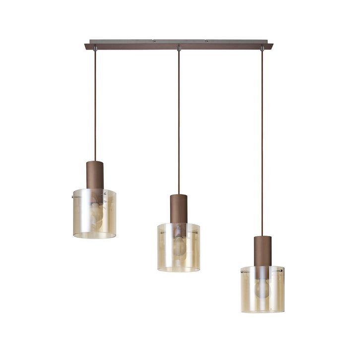 Nelson Lighting NL82629 Blade 3 Light Linear Pendant Adjustable Mocha/Amber Glass