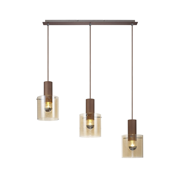 Nelson Lighting NL82629 Blade 3 Light Linear Pendant Adjustable Mocha/Amber Glass