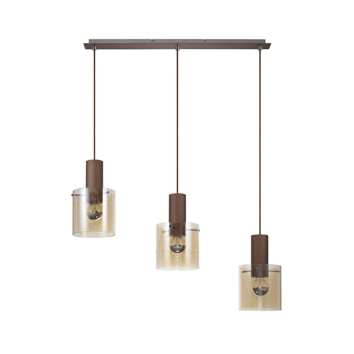 Nelson Lighting NL82629 Blade 3 Light Linear Pendant Adjustable Mocha/Amber Glass