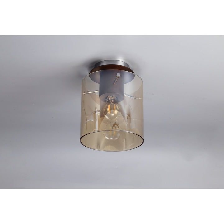 Nelson Lighting NL82649 Blade Round Ceiling Flush Mocha/Amber Glass