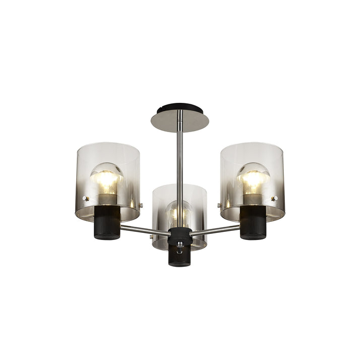 Nelson Lighting NL84019 Blade Semi Ceiling 3 Light Black/Smoke Fade Glass