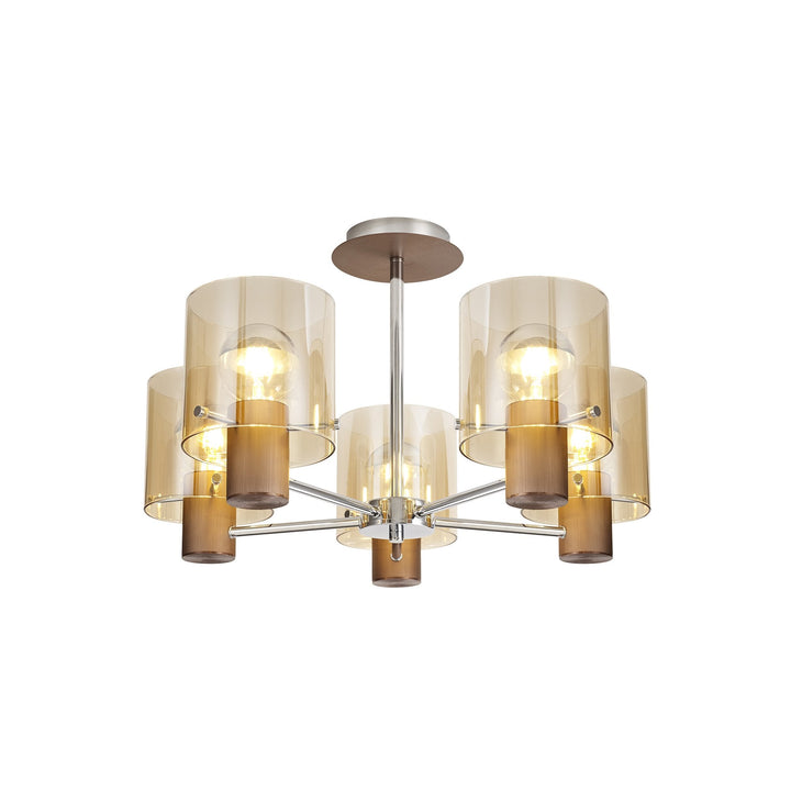 Nelson Lighting NL84049 Blade Semi Ceiling 5 Light Mocha/Amber Glass