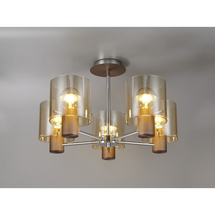 Nelson Lighting NL84049 Blade Semi Ceiling 5 Light Mocha/Amber Glass