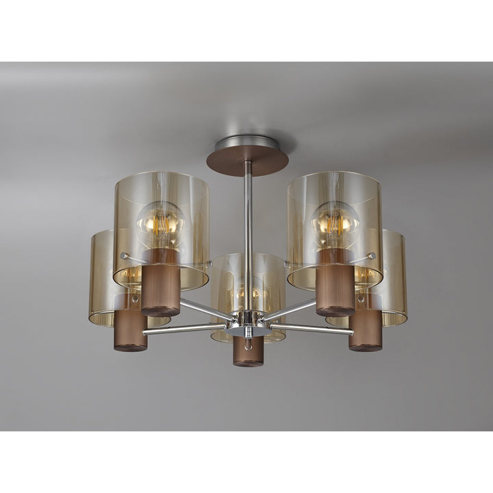 Nelson Lighting NL84049 Blade Semi Ceiling 5 Light Mocha/Amber Glass