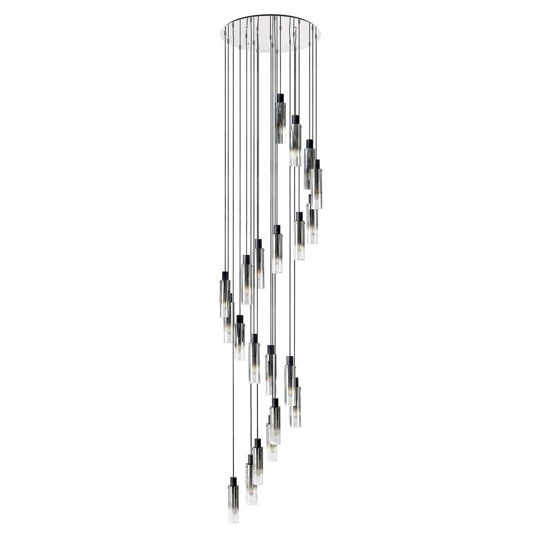 Nelson Lighting NL84939 Blade Slim Round Pendant 21 Light Adjustable Black/Smoke Fade Glass