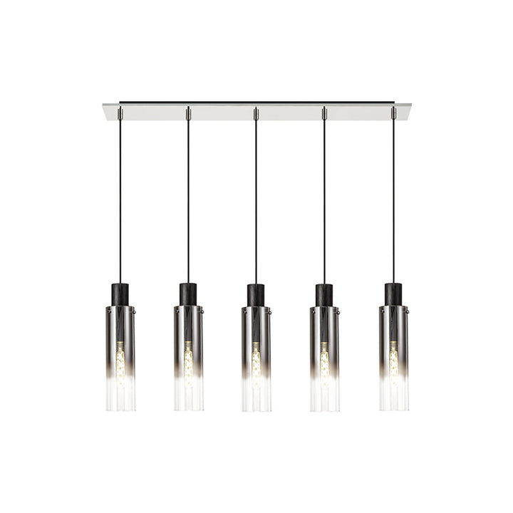 Nelson Lighting NL84959 Blade Slim Linear Pendant 5 Light Adjustable Black/Smoke Fade Glass