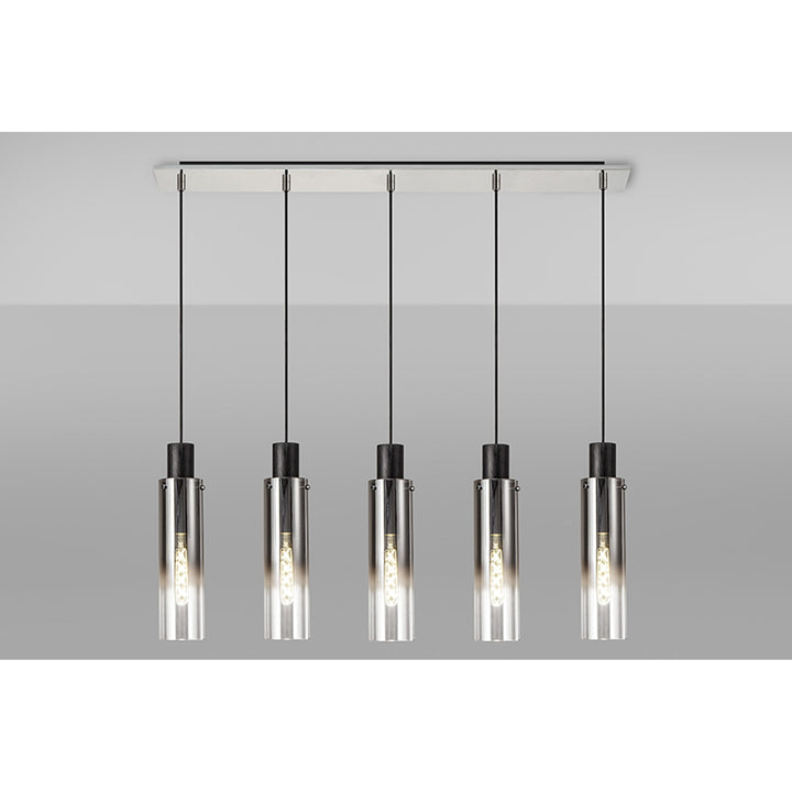 Nelson Lighting NL84959 Blade Slim Linear Pendant 5 Light Adjustable Black/Smoke Fade Glass