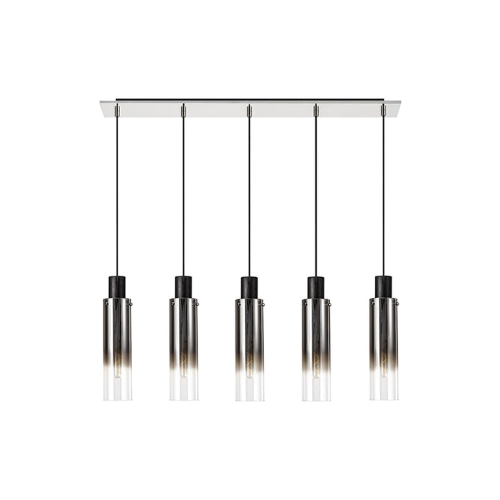 Nelson Lighting NL84959 Blade Slim Linear Pendant 5 Light Adjustable Black/Smoke Fade Glass