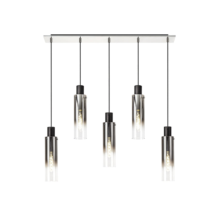 Nelson Lighting NL84959 Blade Slim Linear Pendant 5 Light Adjustable Black/Smoke Fade Glass