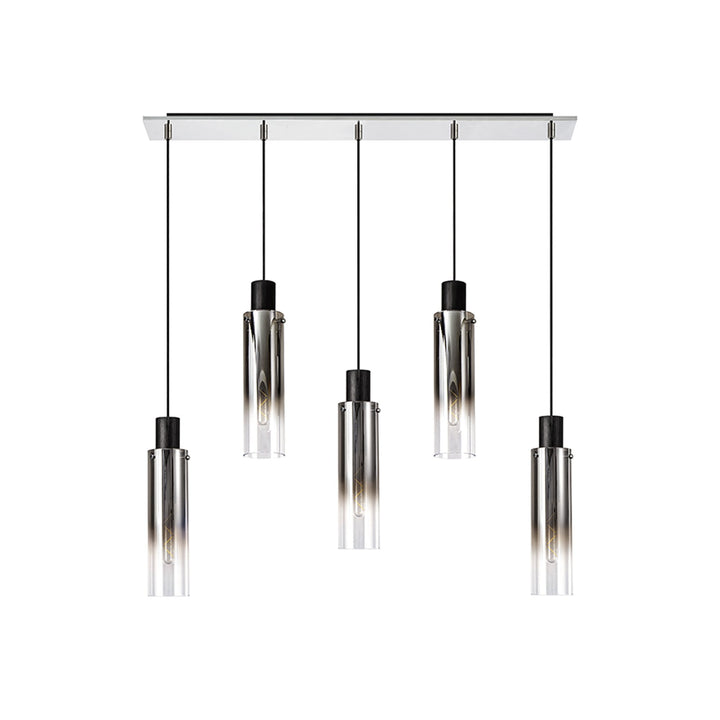 Nelson Lighting NL84959 Blade Slim Linear Pendant 5 Light Adjustable Black/Smoke Fade Glass