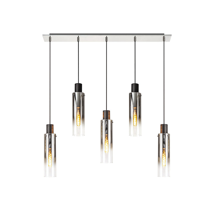 Nelson Lighting NL84959 Blade Slim Linear Pendant 5 Light Adjustable Black/Smoke Fade Glass