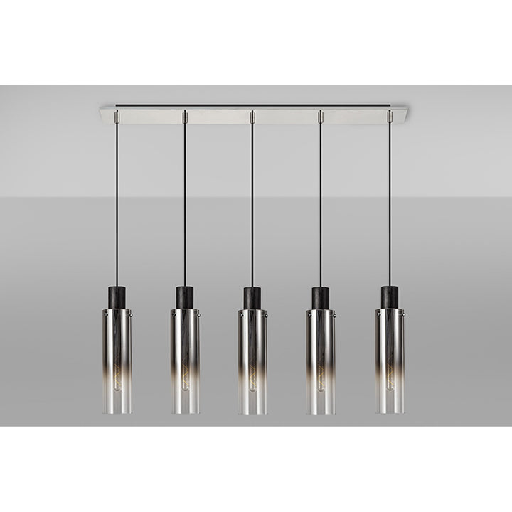 Nelson Lighting NL84959 Blade Slim Linear Pendant 5 Light Adjustable Black/Smoke Fade Glass