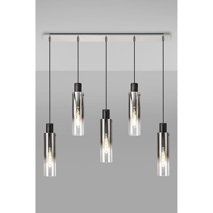 Nelson Lighting NL84959 Blade Slim Linear Pendant 5 Light Adjustable Black/Smoke Fade Glass