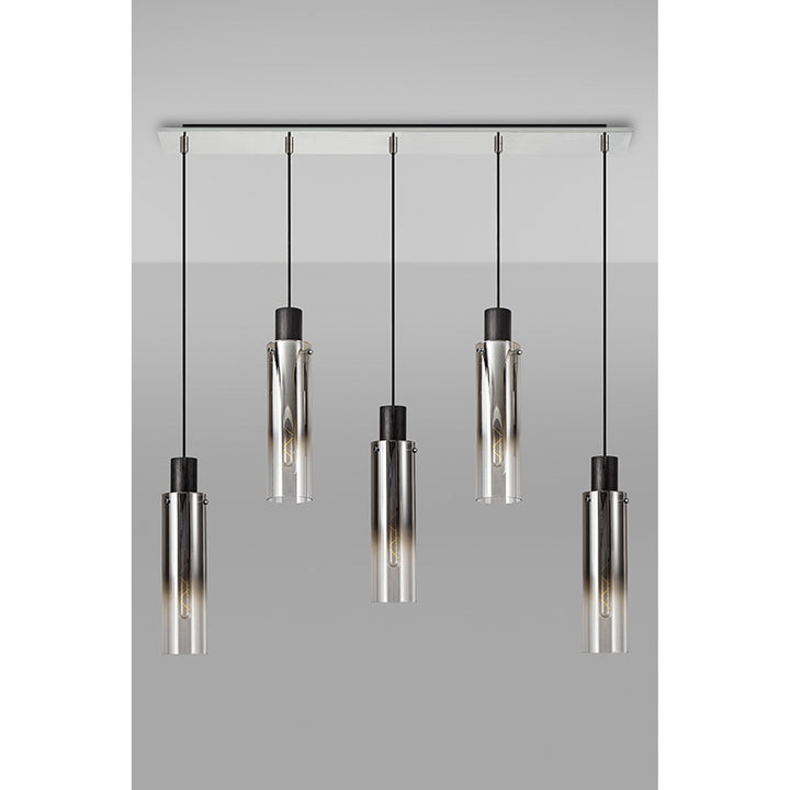 Nelson Lighting NL84959 Blade Slim Linear Pendant 5 Light Adjustable Black/Smoke Fade Glass
