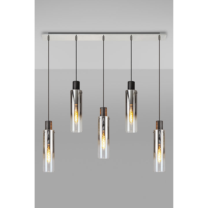 Nelson Lighting NL84959 Blade Slim Linear Pendant 5 Light Adjustable Black/Smoke Fade Glass