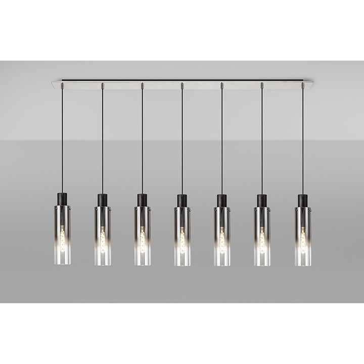 Nelson Lighting NL84969 Blade Slim Linear Pendant 7 Light Adjustable Black/Smoke Fade Glass