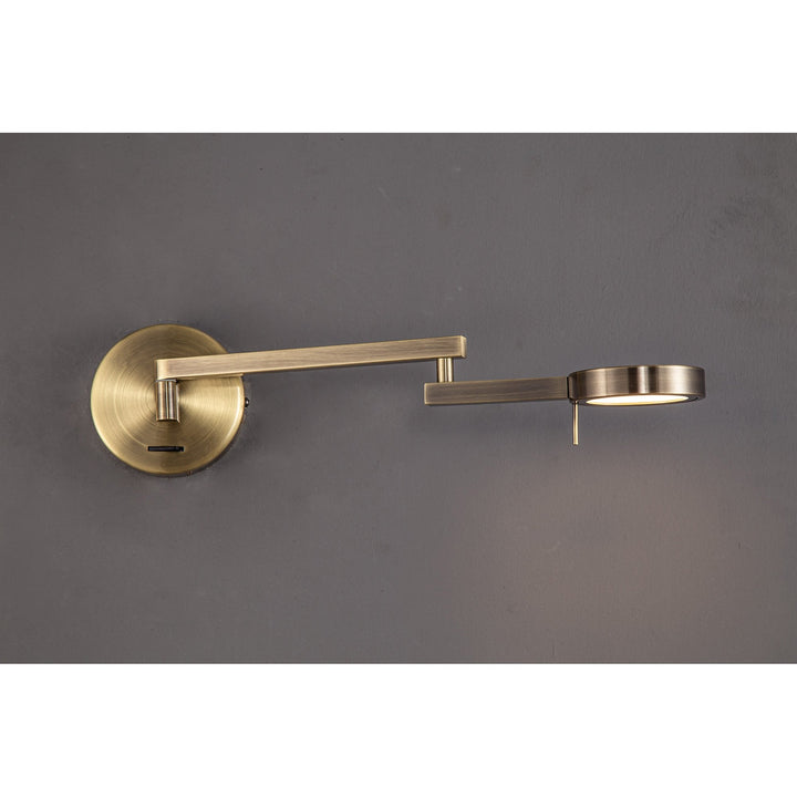 Nelson Lighting NL78039 Burlon Adjustable Swing Arm Wall Lamp / Reader LED Antique Brass
