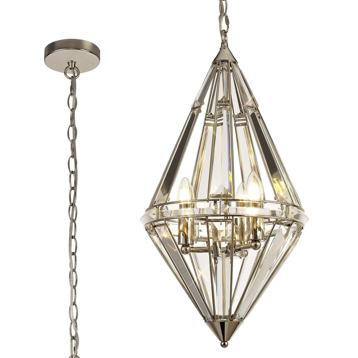 Nelson Lighting NL81409 Char Diamond Pendant 3 Light Polished Nickel