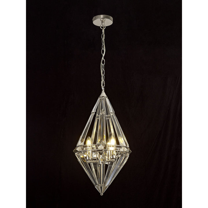 Nelson Lighting NL81409 Char Diamond Pendant 3 Light Polished Nickel