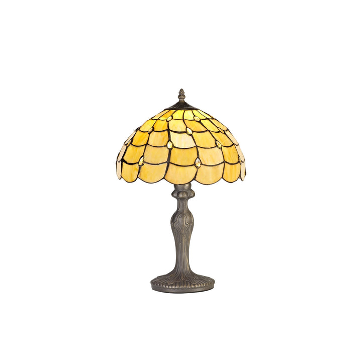 Nelson Lighting NLK00359 Chrisy 1 Light Curved Table Lamp With 30cm Tiffany Shade Beige/Aged Antique Brass