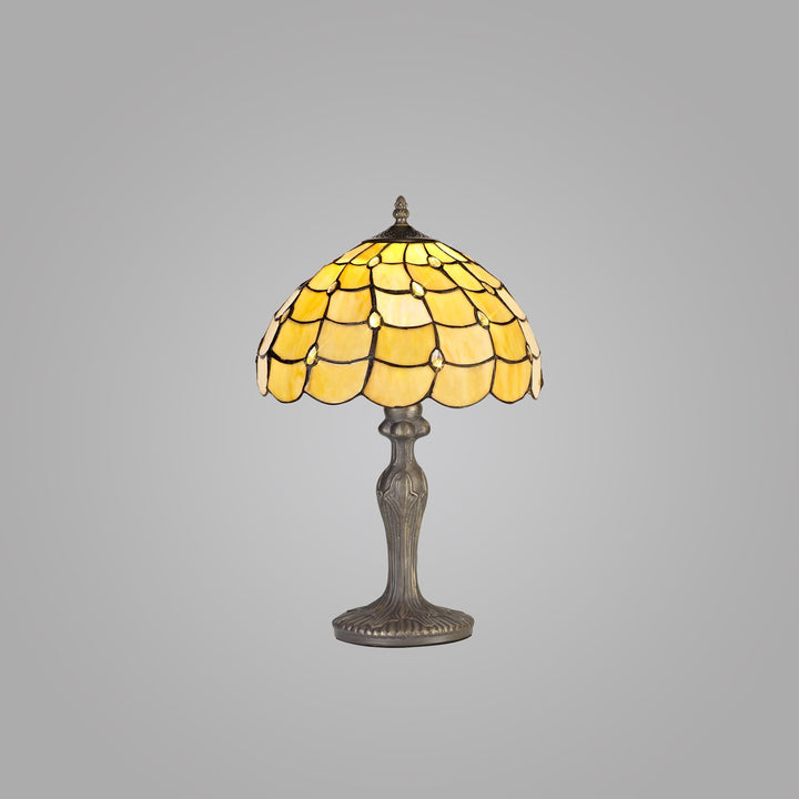 Nelson Lighting NLK00359 Chrisy 1 Light Curved Table Lamp With 30cm Tiffany Shade Beige/Aged Antique Brass
