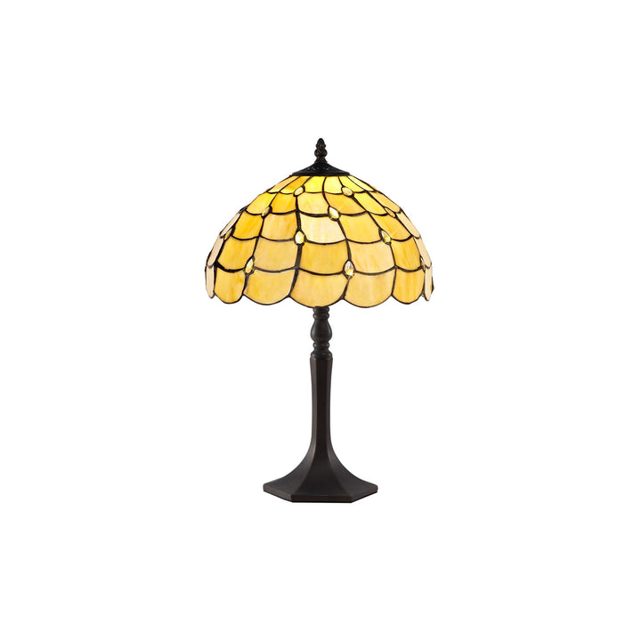 Nelson Lighting NLK00369 Chrisy 1 Light Octagonal Table Lamp With 30cm Tiffany Shade Beige/Aged Antique Brass
