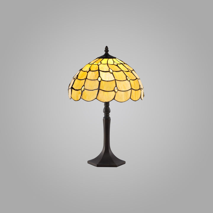 Nelson Lighting NLK00369 Chrisy 1 Light Octagonal Table Lamp With 30cm Tiffany Shade Beige/Aged Antique Brass
