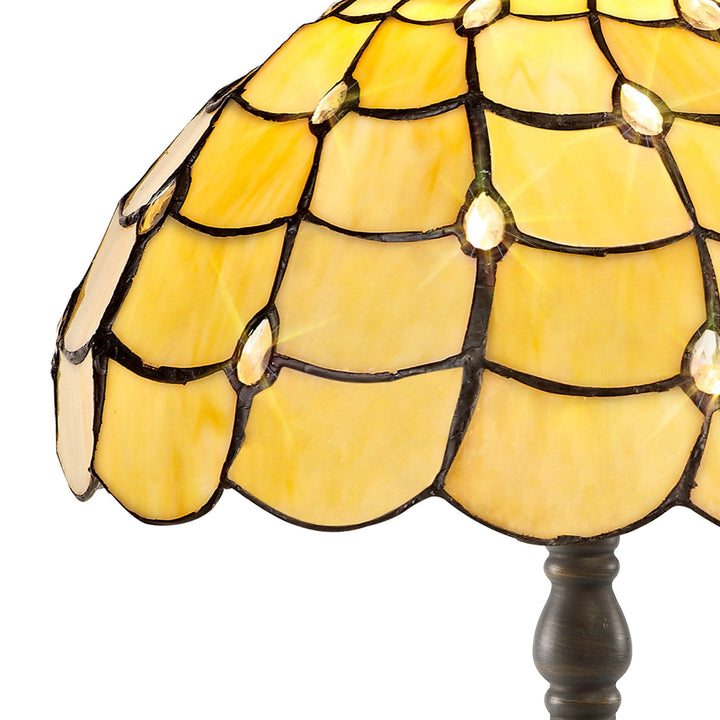 Nelson Lighting NLK00369 Chrisy 1 Light Octagonal Table Lamp With 30cm Tiffany Shade Beige/Aged Antique Brass