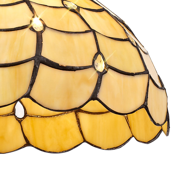 Nelson Lighting NLK00379 Chrisy 1 Light Down Lighter Pendant With 30cm Tiffany Shade Beige/Aged Antique Brass