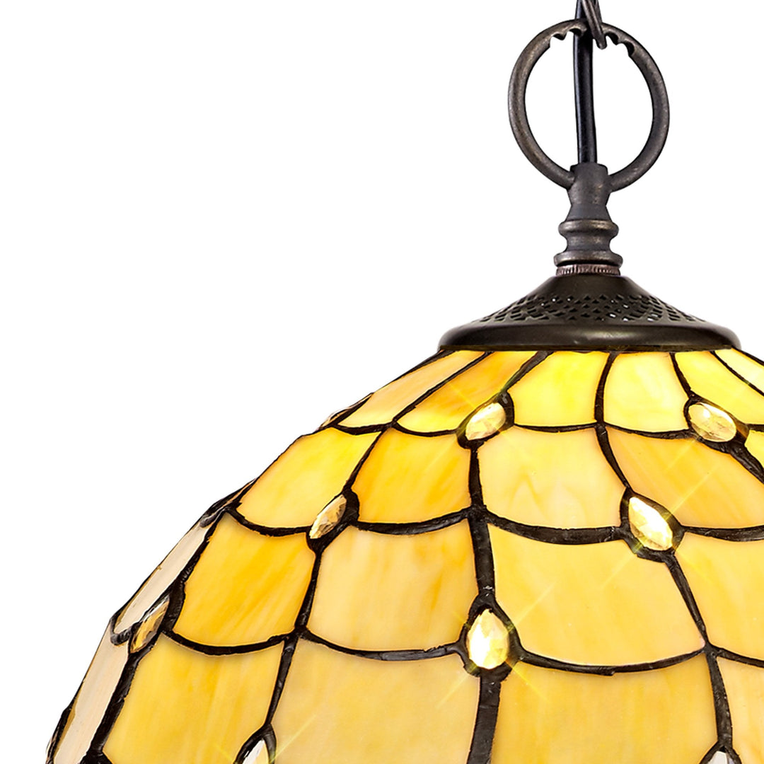 Nelson Lighting NLK00389 Chrisy 2 Light Down Lighter Pendant With 30cm Tiffany Shade Beige/Aged Antique Brass