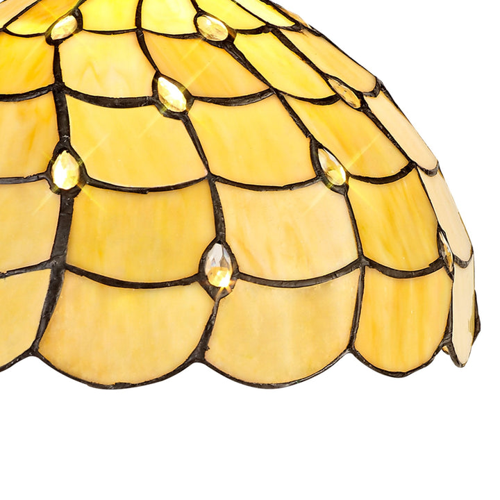 Nelson Lighting NLK00389 Chrisy 2 Light Down Lighter Pendant With 30cm Tiffany Shade Beige/Aged Antique Brass