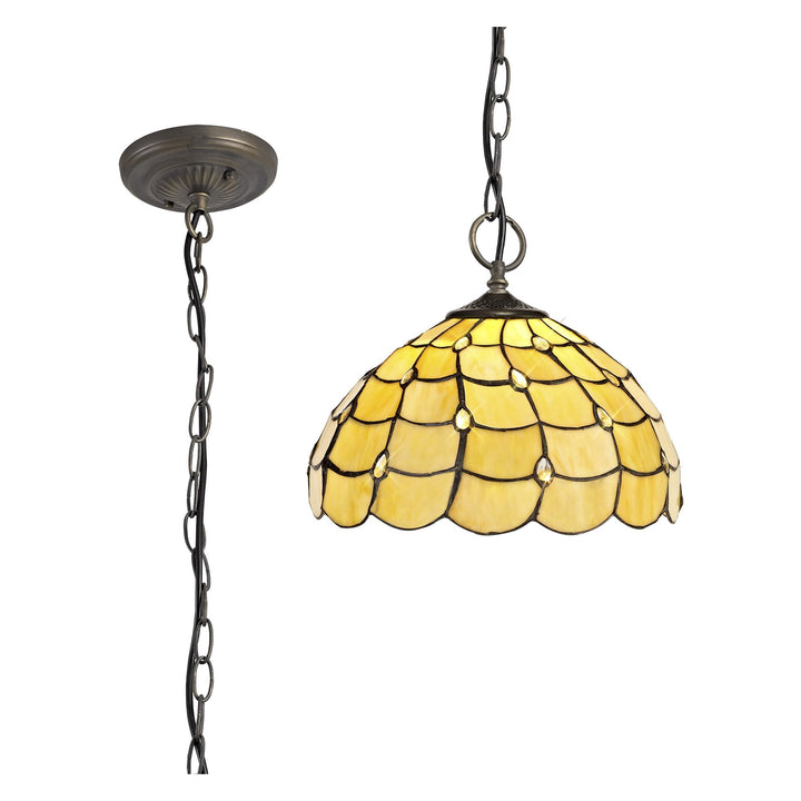 Nelson Lighting NLK00399 Chrisy 3 Light Down Lighter Pendant With 30cm Tiffany Shade Beige/Aged Antique Brass