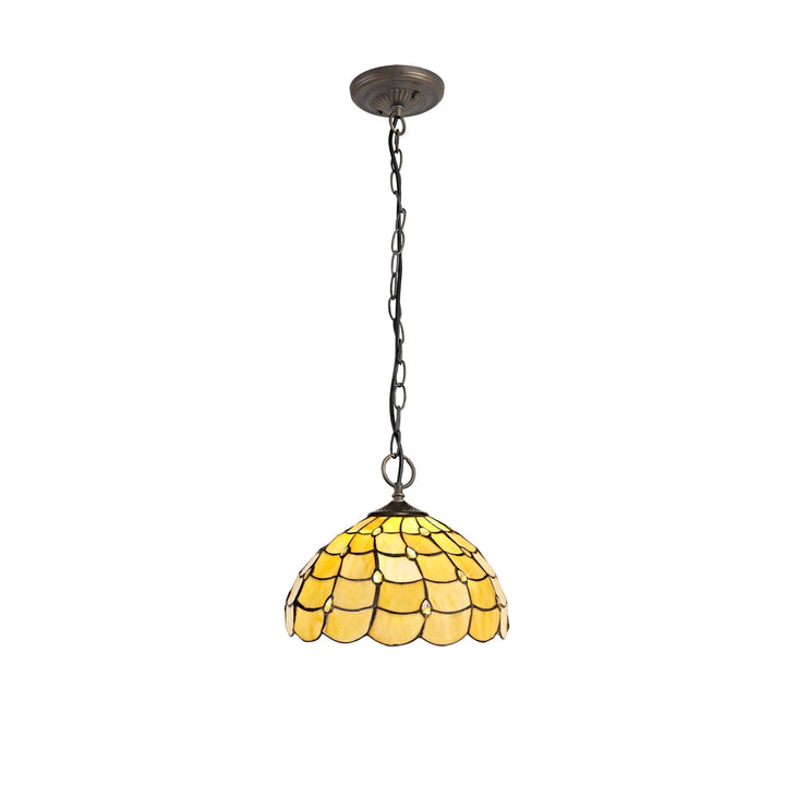 Nelson Lighting NLK00399 Chrisy 3 Light Down Lighter Pendant With 30cm Tiffany Shade Beige/Aged Antique Brass