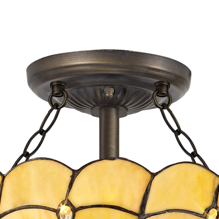 Nelson Lighting NLK00409 Chrisy 2 Light Semi Ceiling With 30cm Tiffany Shade Beige/Aged Antique Brass