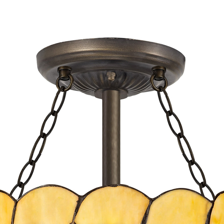 Nelson Lighting NLK00419 Chrisy 3 Light Semi Ceiling With 30cm Tiffany Shade Beige/Aged Antique Brass