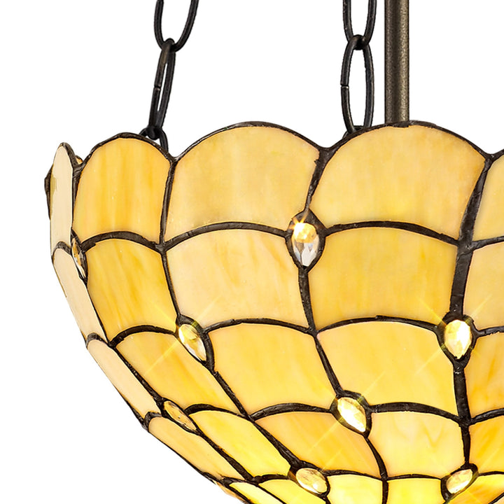 Nelson Lighting NLK00429 Chrisy 2 Light Up Lighter Pendant With 30cm Tiffany Shade Beige/Aged Antique Brass