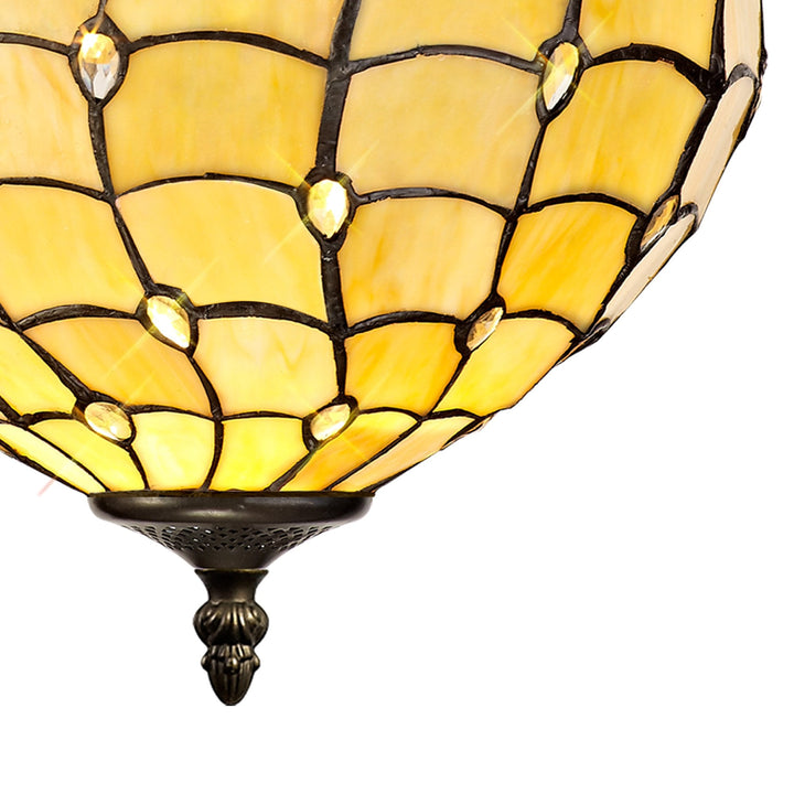Nelson Lighting NLK00439 Chrisy 3 Light Up Lighter Pendant With 30cm Tiffany Shade Beige/Aged Antique Brass