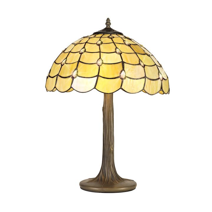 Nelson Lighting NLK00449 Chrisy 2 Light Tree Like Table Lamp With 40cm Tiffany Shade Beige/Aged Antique Brass