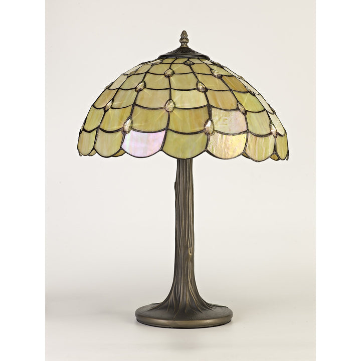 Nelson Lighting NLK00449 Chrisy 2 Light Tree Like Table Lamp With 40cm Tiffany Shade Beige/Aged Antique Brass