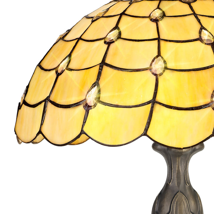 Nelson Lighting NLK00459 Chrisy 2 Light Curved Table Lamp With 40cm Tiffany Shade Beige/Aged Antique Brass