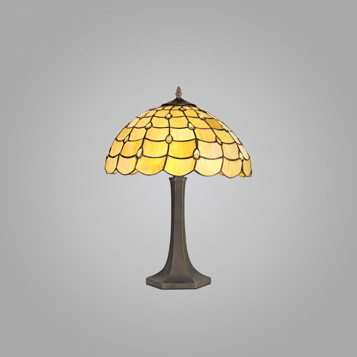 Nelson Lighting NLK00469 Chrisy 2 Light Octagonal Table Lamp With 40cm Tiffany Shade Beige/Aged Antique Brass