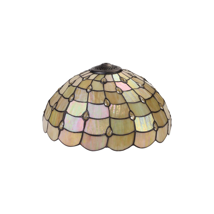 Nelson Lighting NLK00469 Chrisy 2 Light Octagonal Table Lamp With 40cm Tiffany Shade Beige/Aged Antique Brass